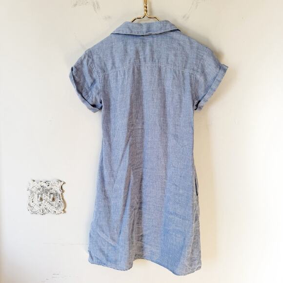 Faherty Hana Blue Basketweave Linen Shift Shirt Dress Pockets XS - Picture 8 of 11